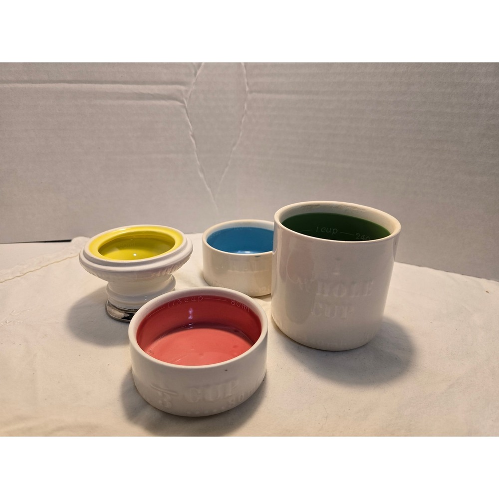 Alcott Ceramic Stackable Milk Bottle Measuring Cup Set White Multi Color 4 Piece